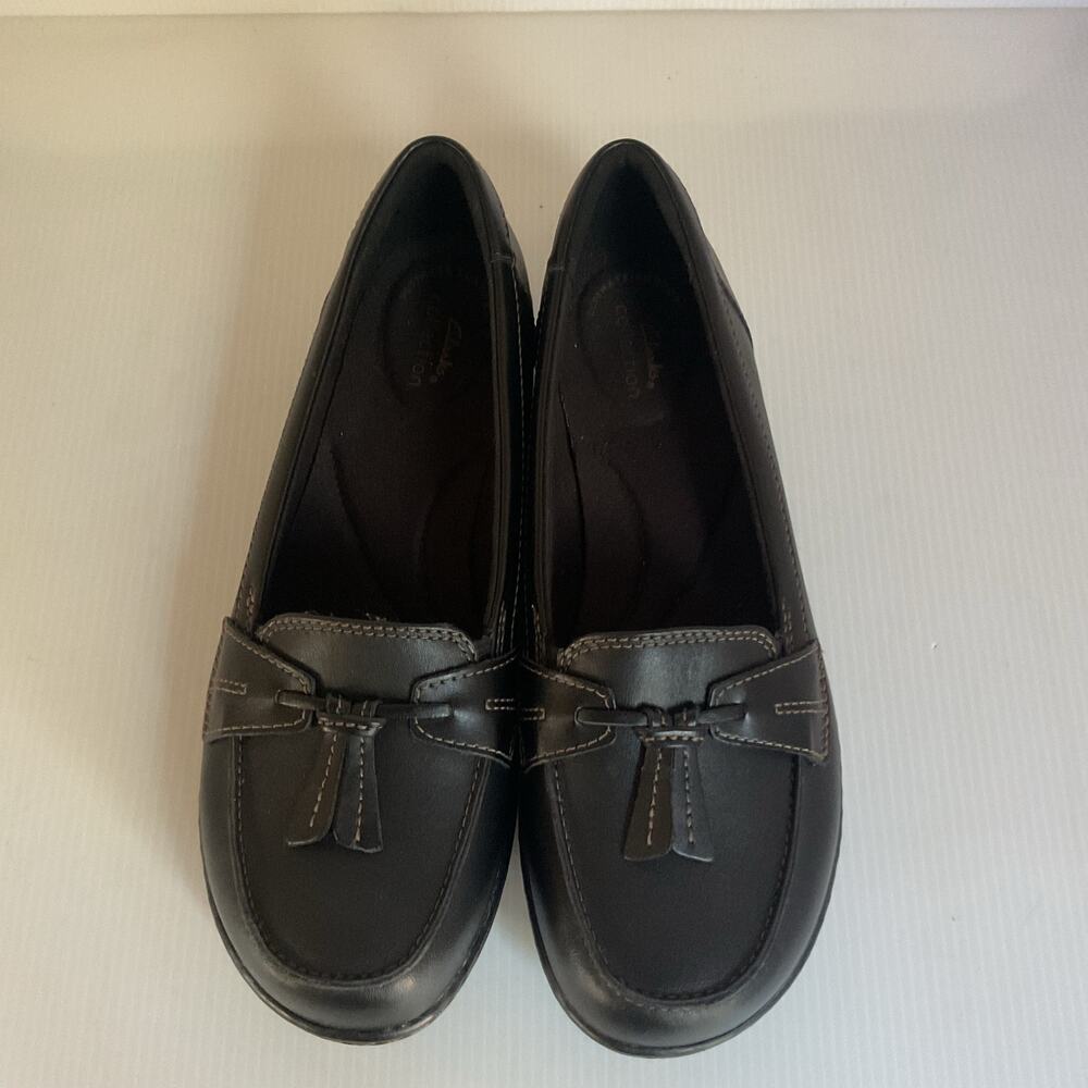 Clarks Collection Black Leather Loafers Women’s 8.5 Ultra Comfort Tassel - Picture 5 of 8